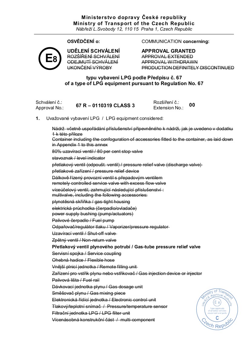 AMR Tee Valve R67 Approval Document